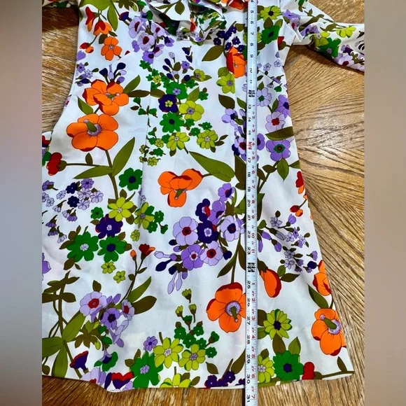 VINTAGE MOD 60s MCM botanical floral mini dress ruffle collar flare polyester‎ - Picture 10 of 10